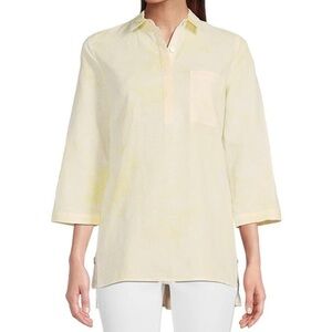 New Tru Luxe Jeans Tunic Linen Blend Yellow Tie Dye Slit Button Size XL
